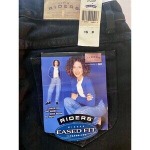 Womens Jeans  16P Tapered Leg Petite Jet Black Eased Fit Riders By Lee NEW